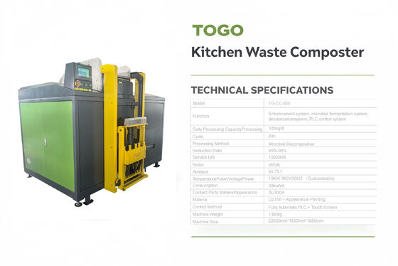 TOGO TG-CC-300 Commercial Composting Machine with 300KG/D Capacity Fully Automatic PLC Control and SUS304 Material