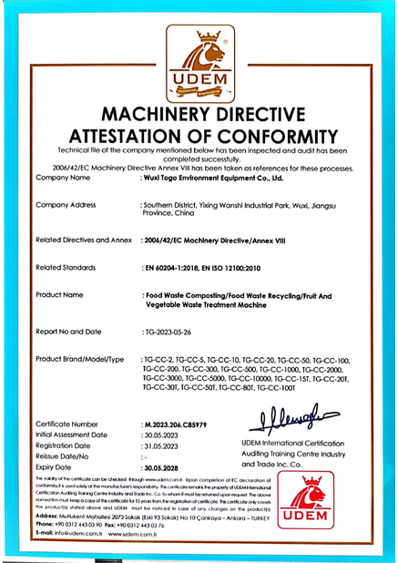 China WuXi TOGO Environment Equipment Co., Ltd. certification